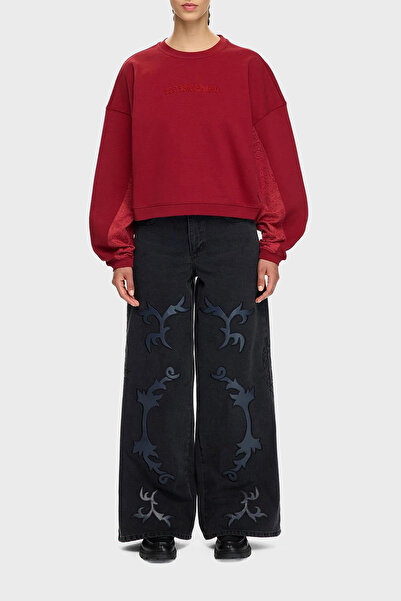 LES BENJAMINS Βαμβακερό χαλαρή εφαρμογή Crop Sweat με λαιμόκοψη ποδηλάτου SWEAT LB25FWTURFUSW