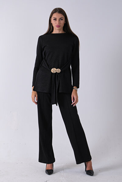 Feminist Altın Toka Detaylı Pantolonlu Takım Siyah 4577282