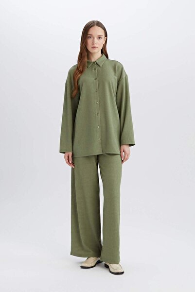 DeFacto Straight Fit Beli Lastikli Basic Düz Bürümcük Geniş Paça Pantolon D7522AX25SP