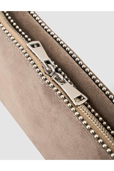 Cabani Staple Detailed Mink Suede Women's Shoulder Bag