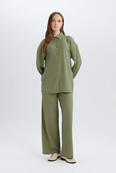 DeFacto Straight Fit Beli Lastikli Basic Düz Bürümcük Geniş Paça Pantolon D7522AX25SP