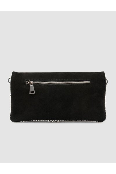 Cabani Black Suede Women's Shoulder Bag with Staple Detail