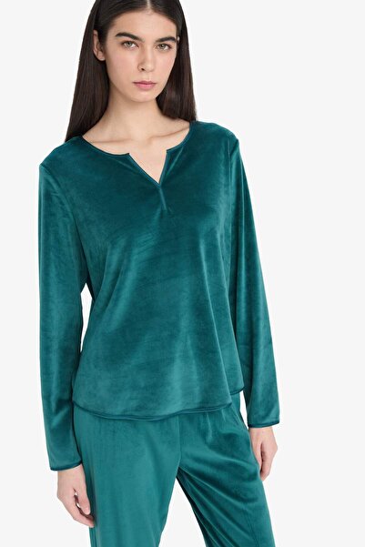 DeFacto Pijama Takımı Regular Fit Uzun Kollu Velur Üst Uzun Alt-Fall in Love A3356AX25AU