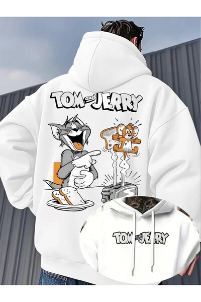 Massgai Unisex Tom And Jerry με τύπωμα Σχέδιο με κουκούλα oversized Φούτερ με...