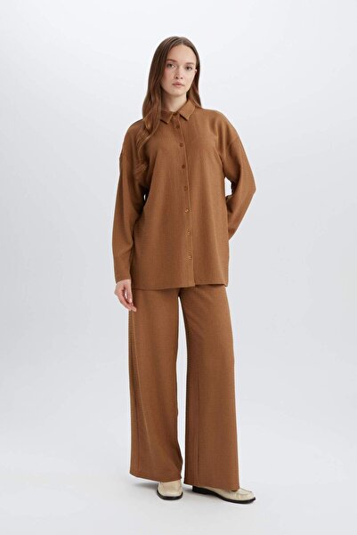 DeFacto Straight Fit Beli Lastikli Basic Düz Bürümcük Geniş Paça Pantolon D7522AX25SP