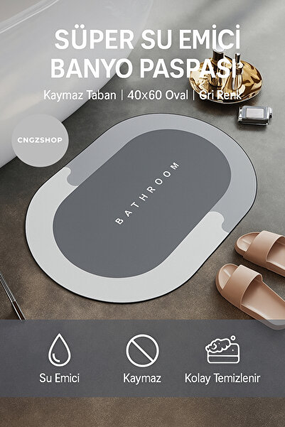 CNGZSHOP Bathroom 40x60 Oval Süper Su Emici Banyo Paspası | Abdest Paspası | ...