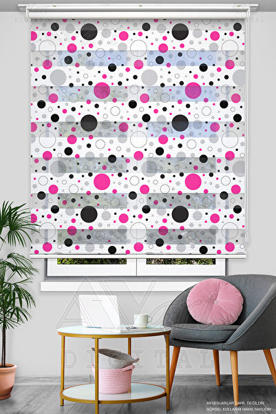 Avart Digital Pembe Siyah Puantiye Basklı Zebra Perde - Dijital Baskılı Zebra...