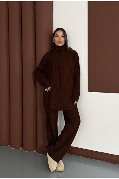 MEECY Knitted Patterned Scarf Knitwear Set