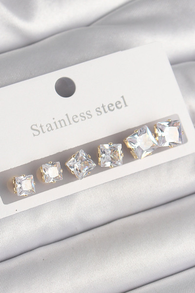 Lisinya 316L Steel Gold Color Square Zircon Stone Model Women's Earring Set -...