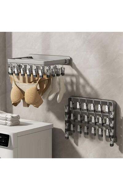 COOYA Clothes Drying Rack Wall Mounted,Foldable Clothes Airer with 26 Clips,Space Saver Clothes Dry Rack