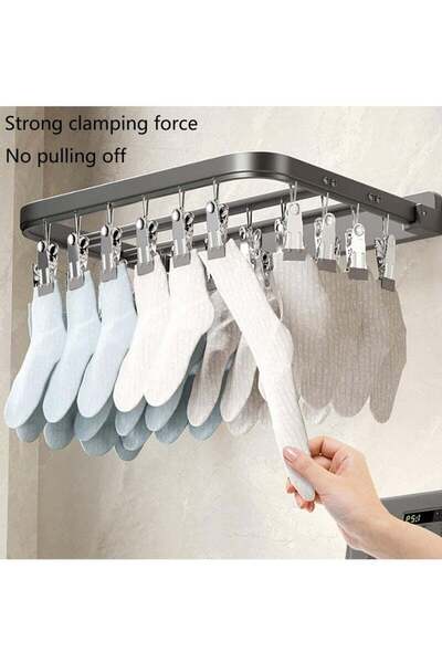 COOYA Clothes Drying Rack Wall Mounted,Foldable Clothes Airer with 26 Clips,Space Saver Clothes Dry Rack