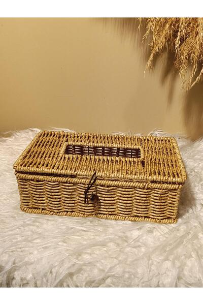 Paganca Rectangular Organizer / Napkin Holder with Wicker Rattan Lid