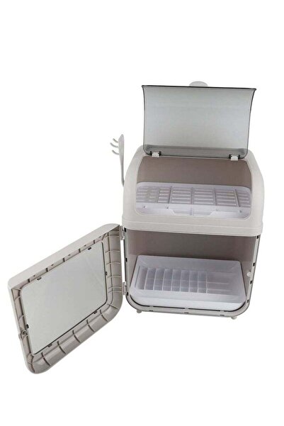 COOYA Covered Dish Drying Rack, Kitchen Dish Drainer with Lid, Plastic Dustproof Drain Storage Box Large