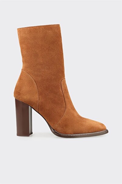 Elle Shoes Taba Deri Kadın Yüksek Topuk Bot