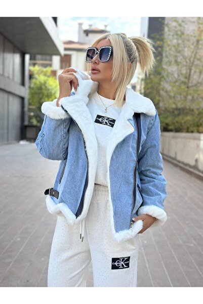 Robin 99087 Jachetă de blugi cu detalii de pluș Albastru