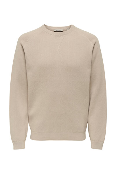 Only & Sons O Yaka Normal Düz Ekru Erkek Kazak ONSPIN REG 12 CREW KNIT