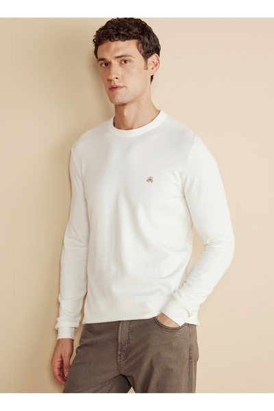 BROOKS BROTHERS Bisiklet Yaka Standart Ekru Erkek Kazak BBFW25MKL010
