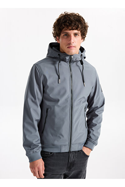 Jack & Jones Gri Erkek Mont 12236300_JJEBASIC SOFTSHELL HOOD NO