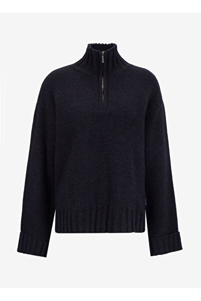 Mustang Fermuarlı Yaka Relaxed Düz Siyah Kazak Kadın M5WL-KZK1451