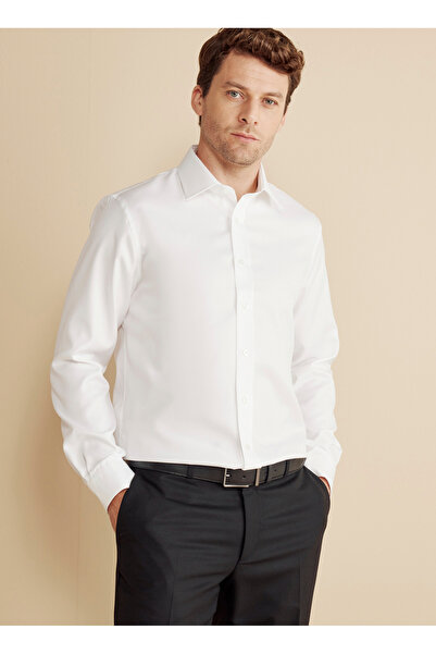 BROOKS BROTHERS Slim Fit Klasik Yaka Beyaz Erkek Gömlek BBFW25MSH019