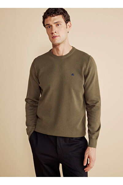 BROOKS BROTHERS Bisiklet Yaka Standart Haki Erkek Kazak BBFW25MKL001