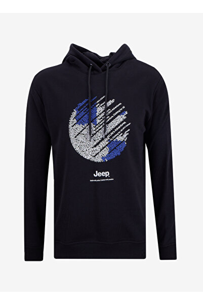 Jeep Kapüşon Yaka Baskılı Siyah Erkek Sweatshırt J5WM-SWT7694