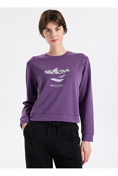 Discovery Expedition D5WL-SWT3615 Mor Bisiklet Yaka Relaxed Baskılı Kadın Swe...