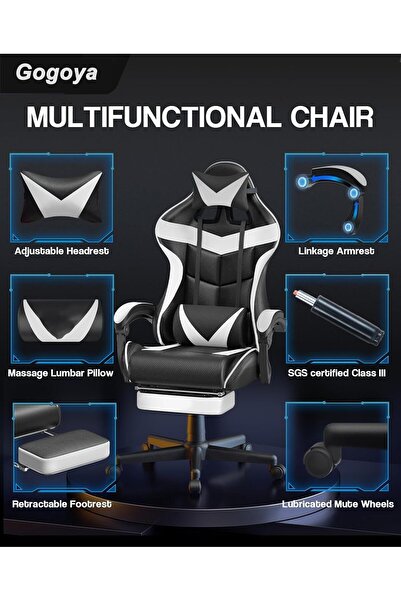 Gogoya Ergonomic Gaming Chair with Massage Lumbar Support & Footrest - Adjustable Swivel Computer Ch