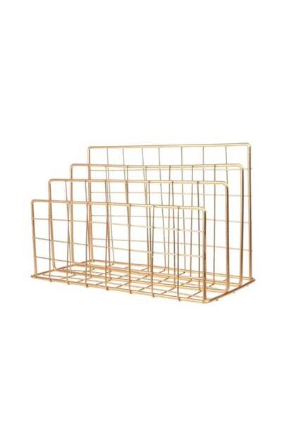 fun zone حامل مجلات عام، رف تخزين مكتبي من الحديد - ذهبي