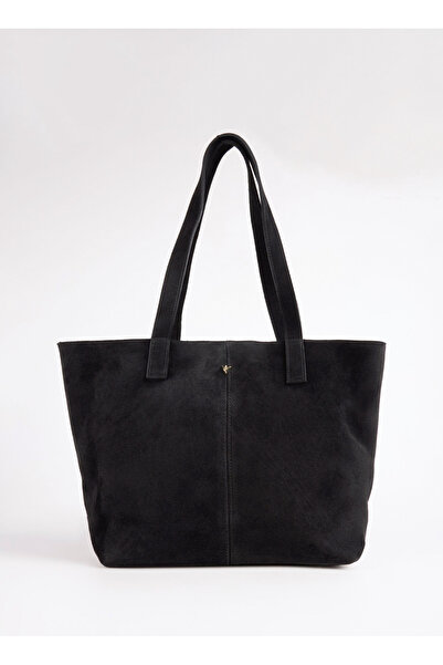 Fabrika Deri Siyah Kadın Tote Çanta AVY-AVEZA