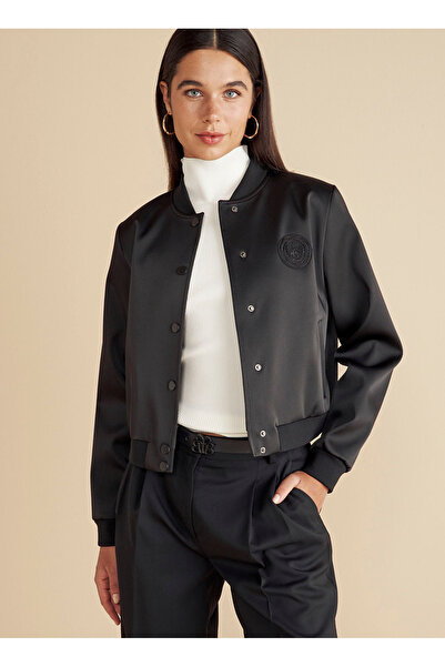 BROOKS BROTHERS Siyah Kadın Mont Tel Kırma Patchli Logo Astarlı Sate