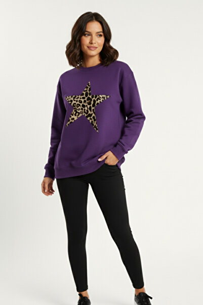 KOZİA OUTDOORS سويت شيرت نسائي بنمط الفهد مطبوع برقبة دائرية قصة فضفاضة