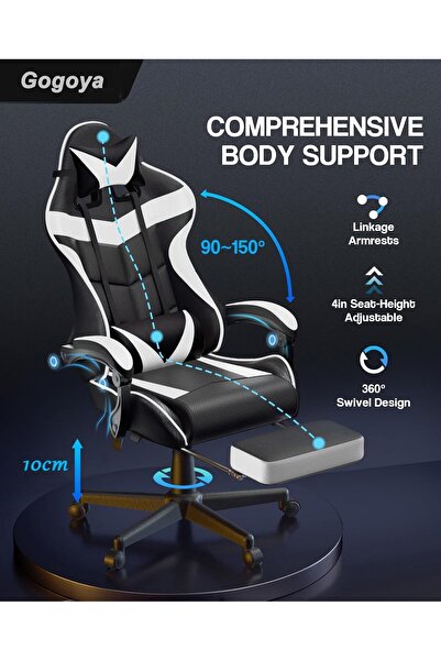 Gogoya Ergonomic Gaming Chair with Massage Lumbar Support & Footrest - Adjustable Swivel Computer Ch