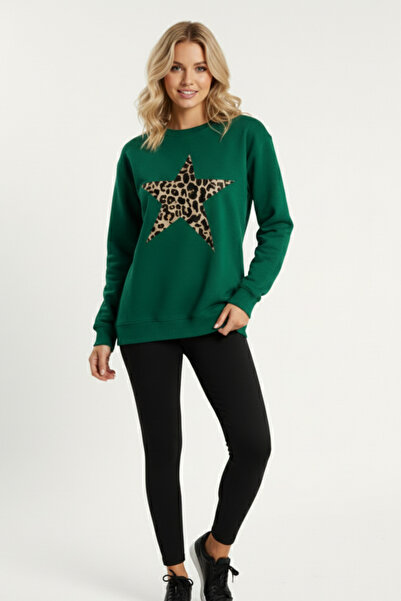 KOZİA OUTDOORS Γυναικείο φούτερ με λεοπάρ σχέδιο και στάμπα αστεριών, με λαιμ...