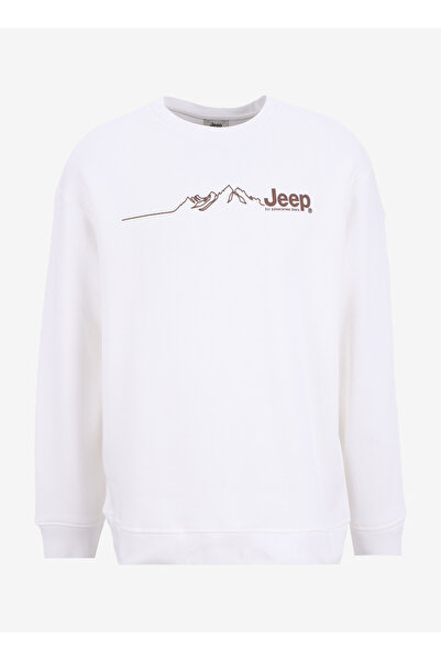 Jeep Bisiklet Yaka Baskılı Ekru Erkek Sweatshırt J5WM-SWT7297