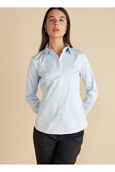 BROOKS BROTHERS Slim Fit Gömlek Yaka Mavi Kadın Gömlek Logo Nakışlı Business Gömlek