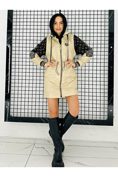 Kokoşum Butik 7283 معطف مرصع بالأحجار باللون البيج