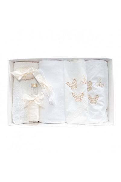 OEM Set botez (7 piese) cu broderie - Fluturi - Crem - TPB-241