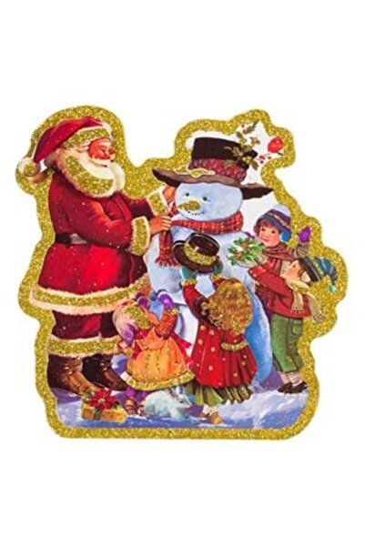 SHOPIENS Autocolant decorativ 3D de Crăciun - Moș Crăciun cu copii, sclipici,...