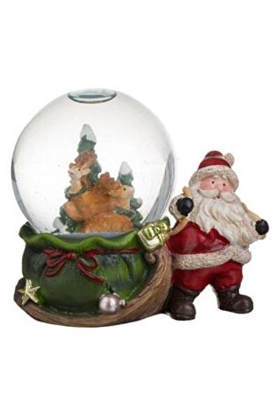 SHOPIENS Glob de zăpadă decorativ - Moș Crăciun cu ren pe bază de sac, 9 cm