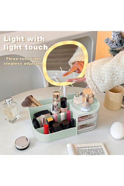 Generic Makeup Organizer with Rechargeable LED Mirror & 2 Drawers