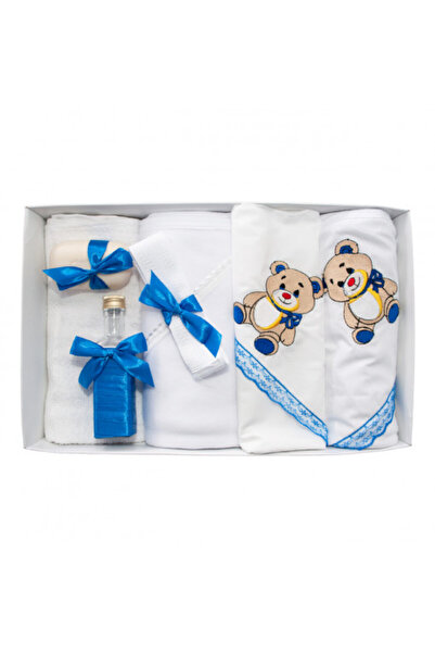 OEM Set botez (7 piese) cu broderie - Ursuleții drăguți - Albastru electric -...