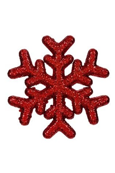SHOPIENS Autocolant decorativ de Crăciun 3D fulg de zăpadă roșu cu sclipici 15 x 15 cm