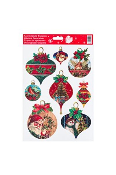 SHOPIENS Autocolante decorative de Crăciun - Globuri vintage colorate cu scli...