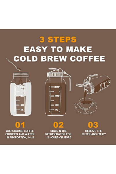 Other JunVpic Cold Brew Coffee Maker Mason Jar - 64oz Thick Glass with Handle & Stainless Steel Filter