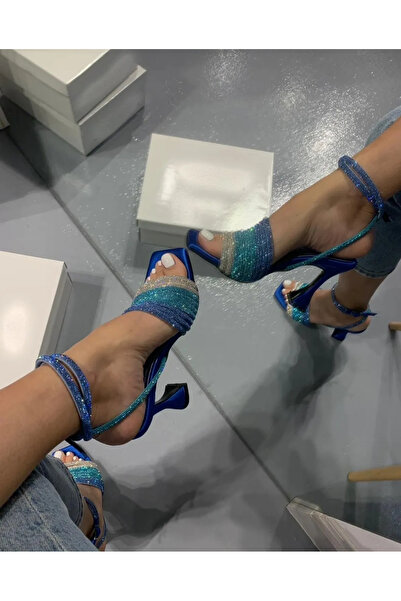 Aslının Butiği 9cm Heeled Sandals with Stone Thin Band Detail