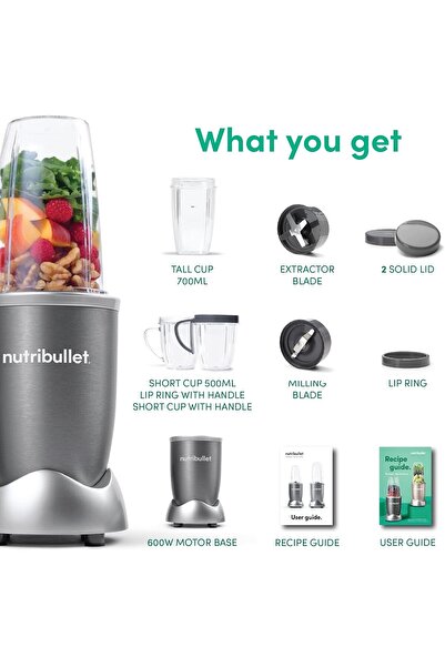 Nutribullet 600W High-Speed Multifunction Blender, 9-Piece, Gray (NBR-1212M)