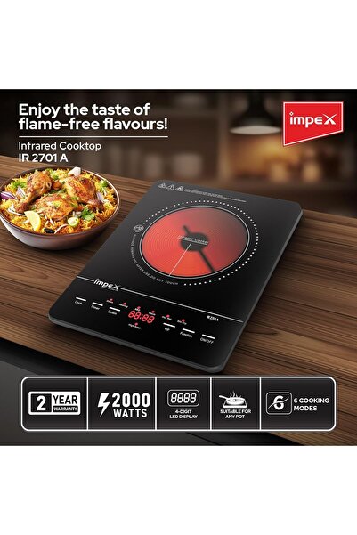 İMPEX IR 2701 Infrared Cooktop 1500W, 4-digit LED, 10 temps, 6 modes, 3-hr timer