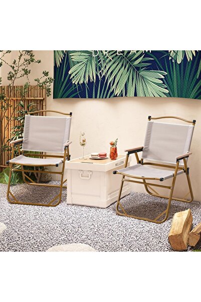 Gogoya foldable Beach/Camping Travel Chair with Armrests and Non-Slip Handles, Beech Wood, Khaki