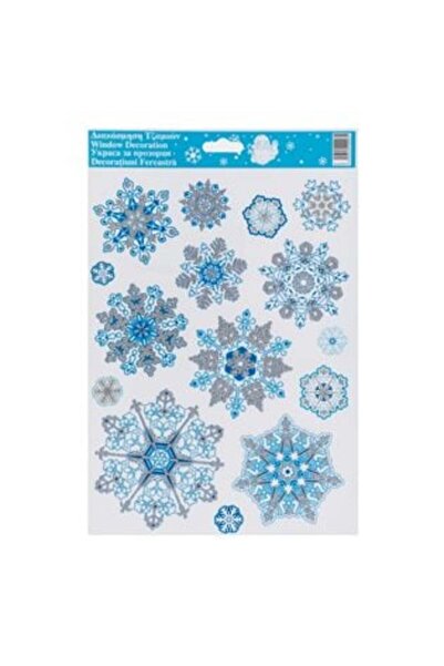 SHOPIENS Χριστουγεννιάτικα Διακοσμητικά Αυτοκόλλητα Μπλε Χιονονιφάδες Ασημί Γ...